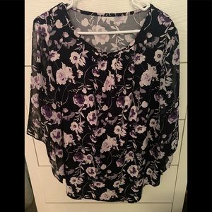 Size 2X Floral Blouse- sheer sleeves